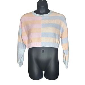 Altar'd State Women's Multicolor Cropped Striped Cotton Blend Sweater Medium